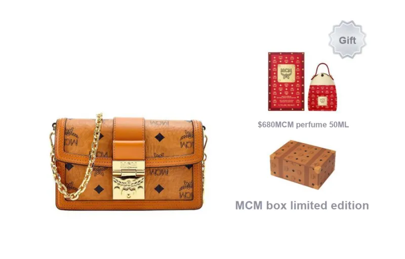 MCM Tracy Visetos Cow Leather Crossbody Bag Mini Women's Brown Cognac-1