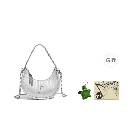 KKA PU Laminated Textile Handbag Shoulder Bag Crossbody Bag Regular Women's Silver/Black/Apricot