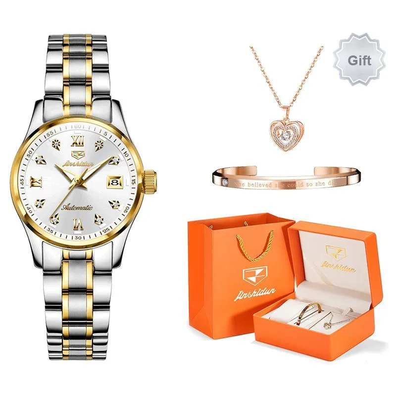 Jin Shi Dun Smart Series Mechanical Movement Stainless Steel Watchband Watch Women's Watch White Dial-10