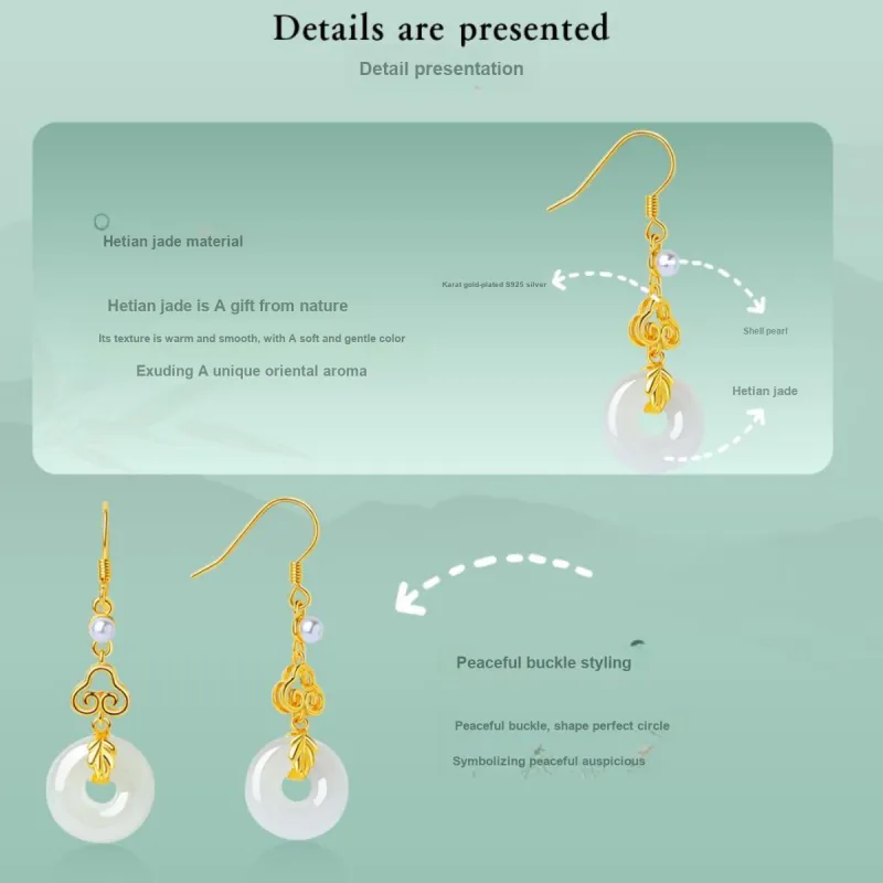 LAOMIAO Hetian Jade Earrings Pale Greenish White Jade Women's-3