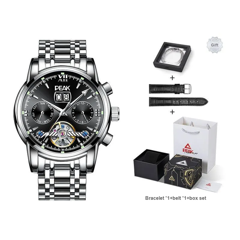 PEAK Adventure Collection Automatic Mechanical Movement Stainless Steel Watchband Watch Men's Watches Black Dial-0