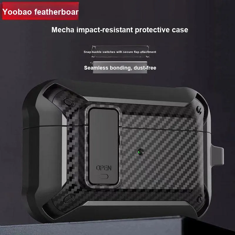 Yoobao Compatibility AirPods4 TPU Carbon Fiber Texture Lock Design Headphone Cases-4