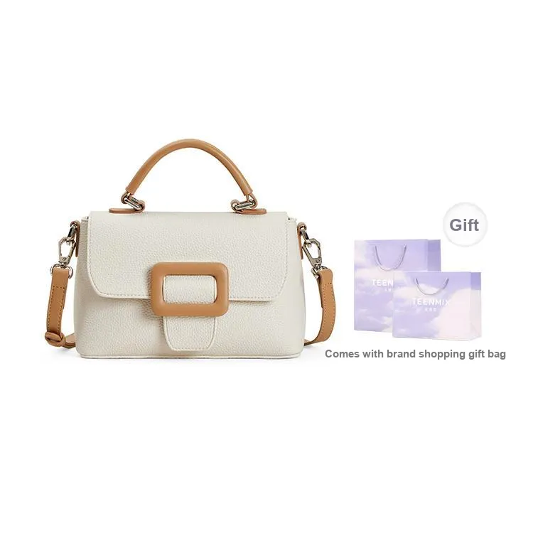Teenmix Cow Leather With Synthetic Leather Handbag, Shoulder Bag, Crossbody Bag Women's Ecru/Sky Blue-0
