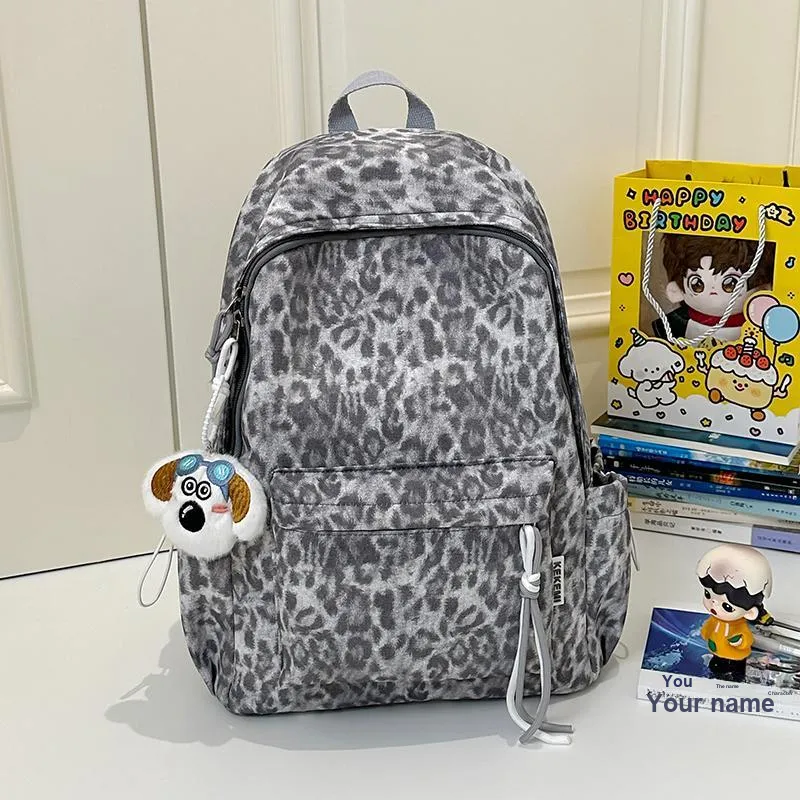 Wolfhorse Nylon Backpack Unisex Pink/Light Gray/Dark Gray/Yellow/Brown-13