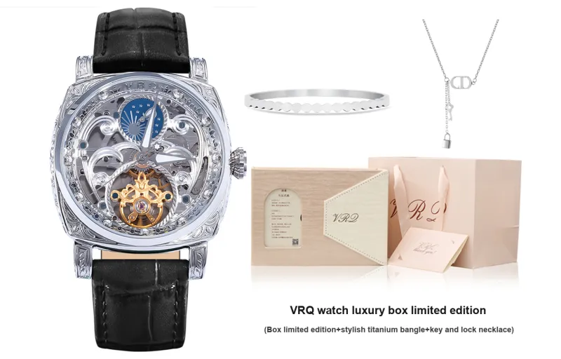 VRQ Faith Series Automatic Mechanical Movement Genuine Leather Strap Watch Women's Watch Cut-Out Dial-5
