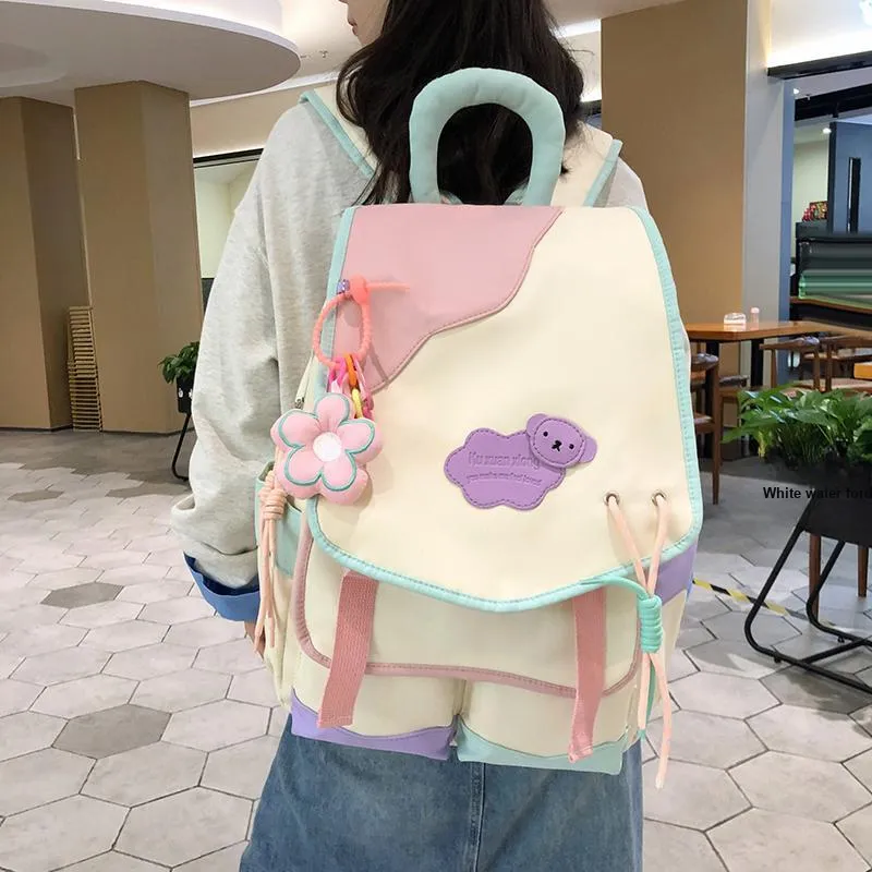 KAMLUI Nylon Backpack Unisex White Pink & Color/White Yellow & Color/Blue Yellow & Color/Black Yellow Multicolor-3