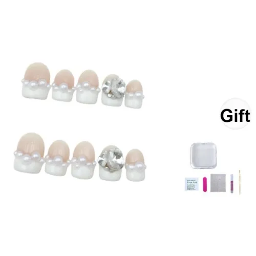 A Few More Cute Coquette Style Pearl False Nail Short Round Nude Solid Color French