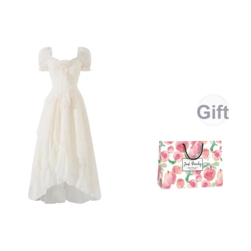 Qiuerle Короткий рукав Платье Женское Абрикосовое