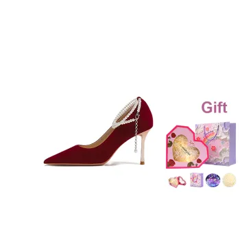 Crelinkxlat Box Celebration Elegant Pointed Toe Wedding Slim Heel High Heels Women's Red