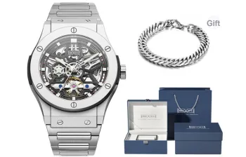 BEXEI Mechanical Movement Metal Strap Watch Men's Watches Cut Out Dial