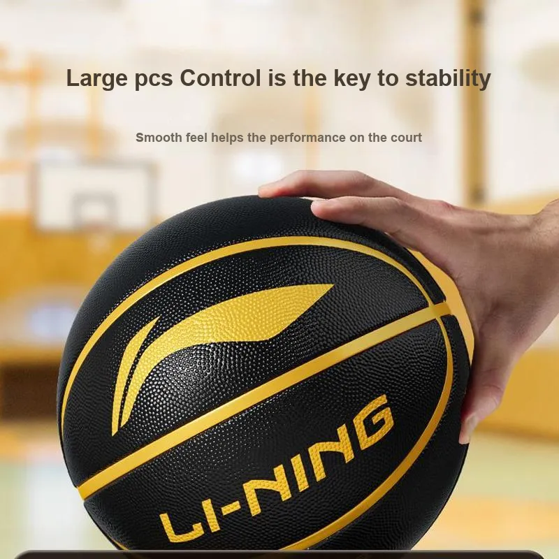 LiNing Rubber Basketball Black Gold Size 7 Training Unisex-12