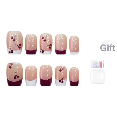 Yun Yue Joe Вишня Nail Art Укороченный Розовый Французский Ручной Рисунок False Nail Короткий Лестница 14 мм