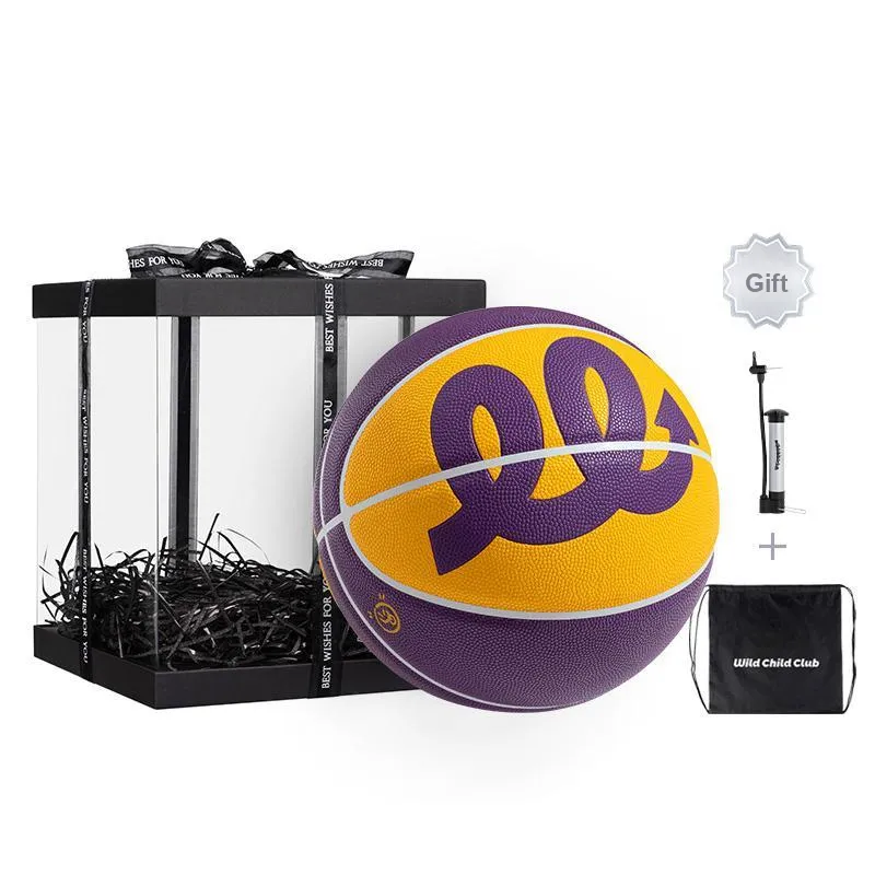 JRs City Collection PU Basketball Purple Yellow Size 7 Training Unisex-3
