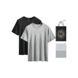 V-Neck Short-Sleeved (Black+Heather Gray) 100% cotton Skin-Friendly/Moisture-Wicking Breathable