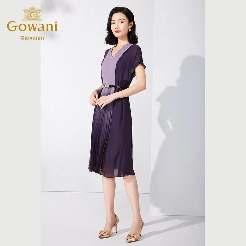 QIAOWANNI Summer Short Sleeved Dress Women's Purple-4