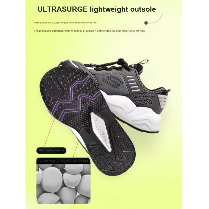 Skechers Ultrasurge Anti Slip Wear Resistant Low Top Kids' Running Shoes Gray White Teenagers-1