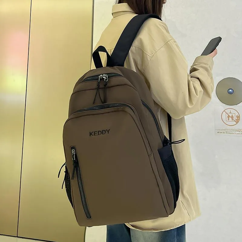 Yalu Nylon Fabric Backpack Regular Unisex White/Black/Coffee/Brown-18