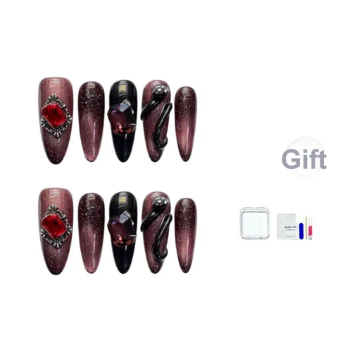 JINGCHANXUE Готический Blood Красный 3D-эффект Змеиный принт False Nail Длинный Western Градиентный Кошачий глаз 20mm