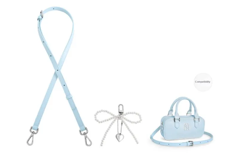 Lan Bao Fan Cow Leather Bag Strap Unisex Ecru/Light Blue-5