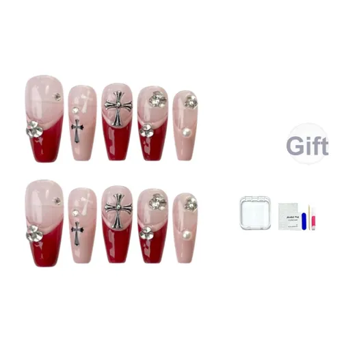 JINGCHANXUE Красный Крест False Nail Средний LADDER Западный Градиентный Французский 14мм