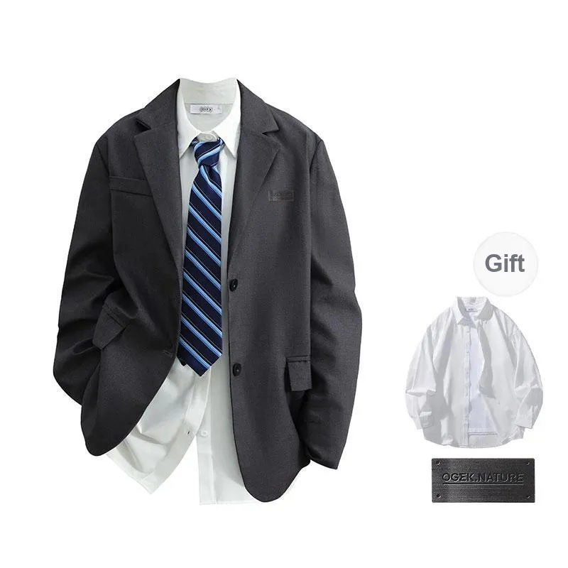 OGEK Business Suit Unisex Dark Gray Comes With White Shirt+Brooch-1