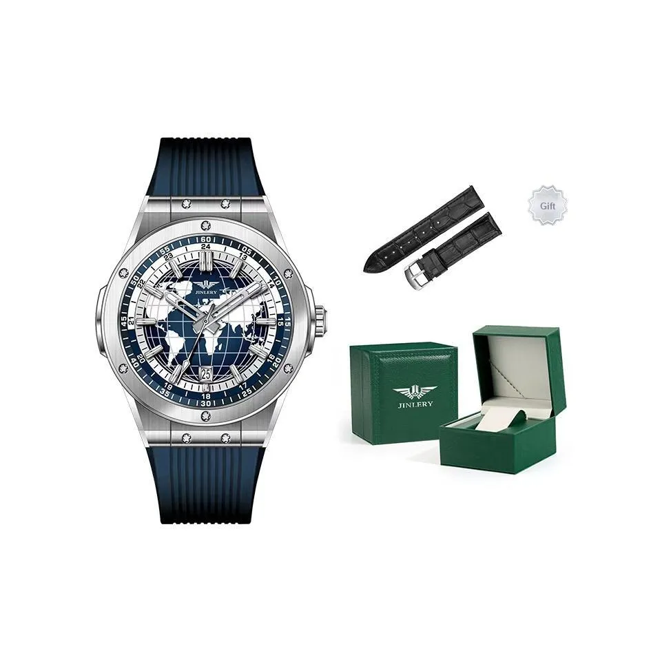 JINLERY Мужские роскошные уличные спортивные повседневные часы Кварцевый механизм Силиконовый ремешок Часы Мужские Часы Синий циферблат