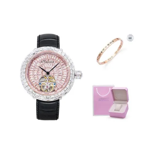 Melissa Автоматический Механический Механизм Естественная Кожа Ремешок Часы Женские Золотистый Циферблат