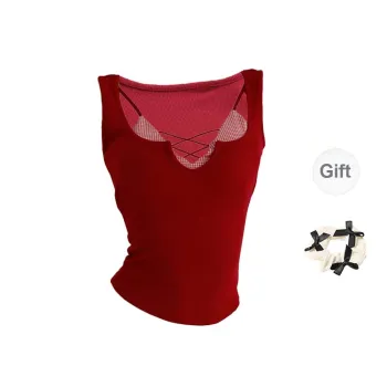 TORIGHT Camisoles Women's Red With Pads+Bowknot Hair Tie Comes With