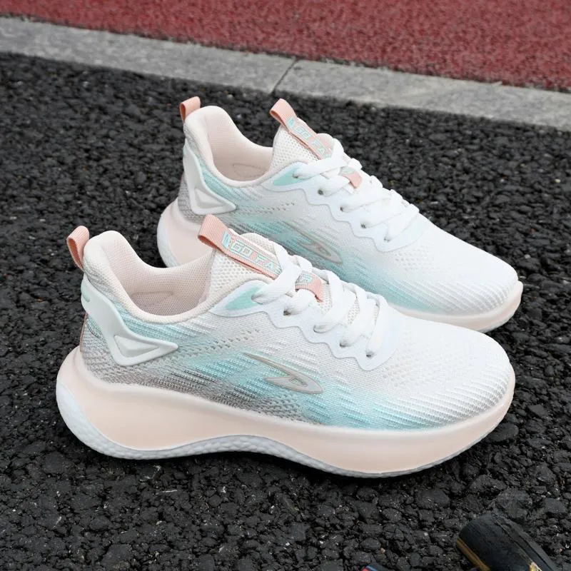 DEERWAY Cushioned Slip Resistant Low Top Running Shoes Women's White Green Orange-6