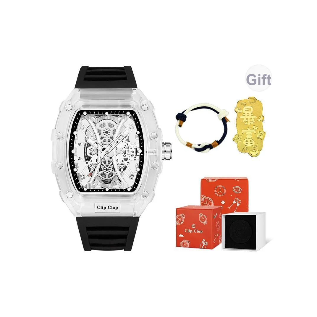 Clip Clop Кварцевый механизм силиконовый ремешок мужские часы циферблат с открытым механизмом