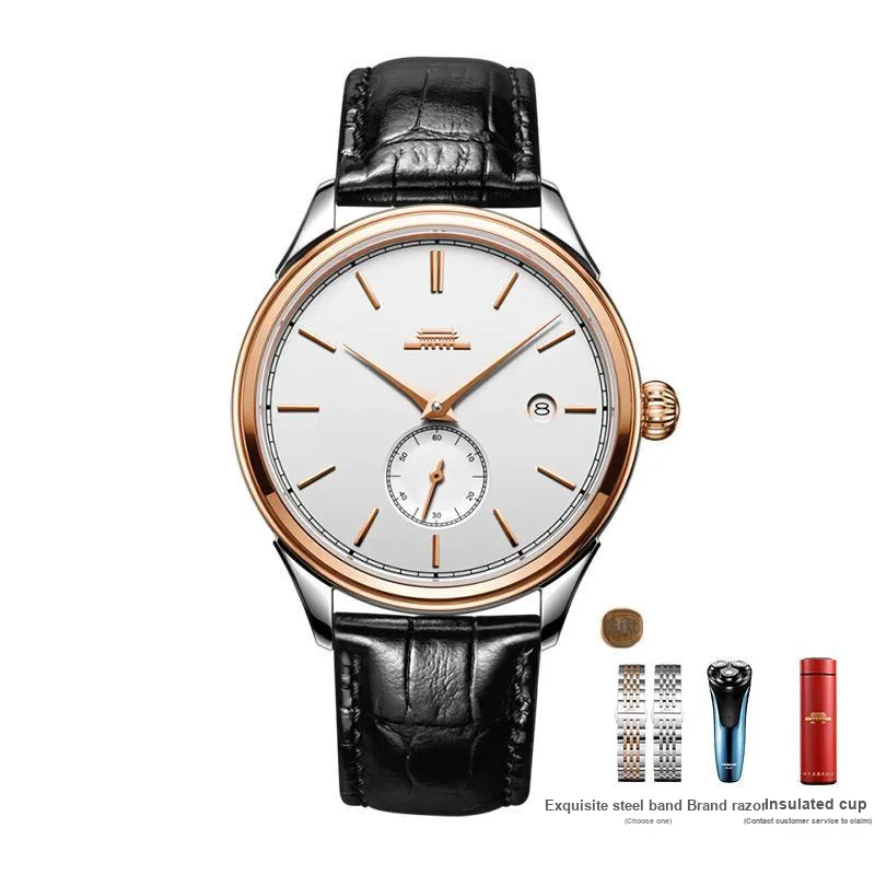 Beijing Beihai Mechanical Movement Genuine Leather Strap Watch Men's Watches White Dial-1