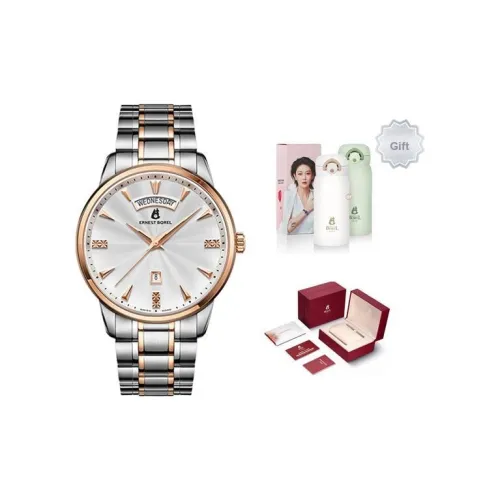 ERNEST BOREL Кварцевый механизм Мужские часы Часы 40 мм Белый циферблат Корпус из нержавеющей стали Ремешок из нержавеющей стали