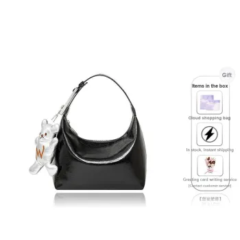 Teenmix Cow Leather With Synthetic Leather Lunch Bag, Shoulder Bag, Handbag Women's Black/Silver