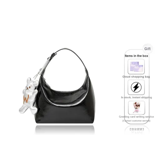 Teenmix Cow Leather With Synthetic Leather Lunch Bag, Shoulder Bag, Handbag Women's Black/Silver