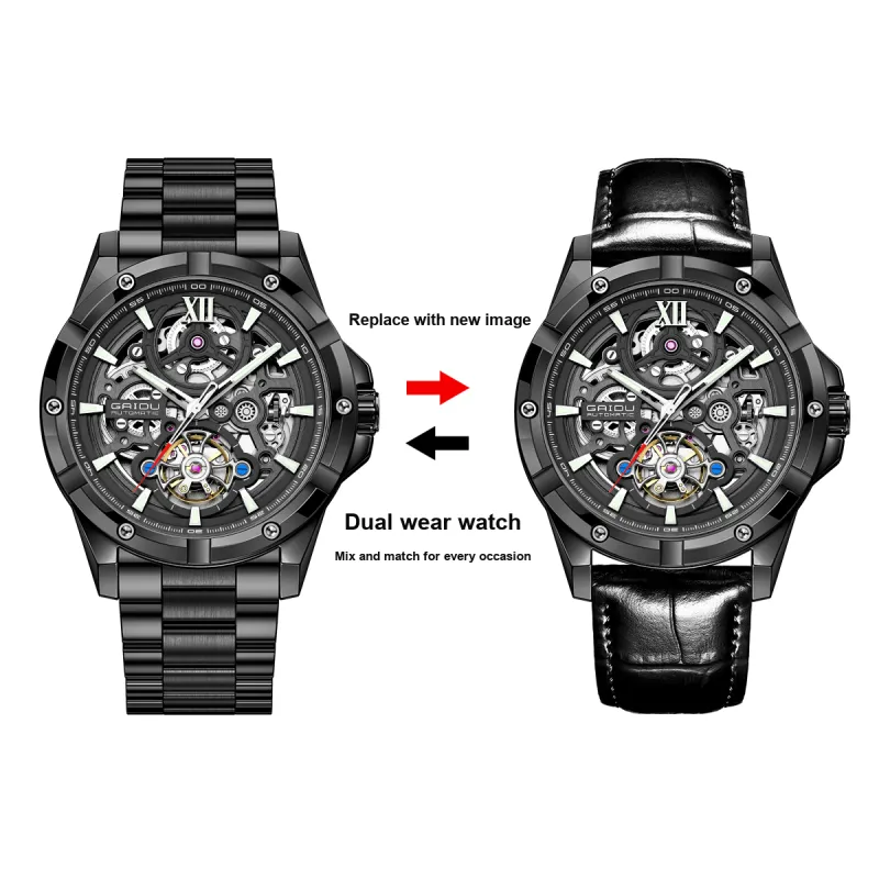 GAIDU Explorer Collection Automatic Mechanical Movement Steel Strap Watch Men's Watches Black Dial-9