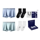 7A Antibacterial 120S Modal[Light Blue+Cyan][100% cotton Socks 2 Pack]Box