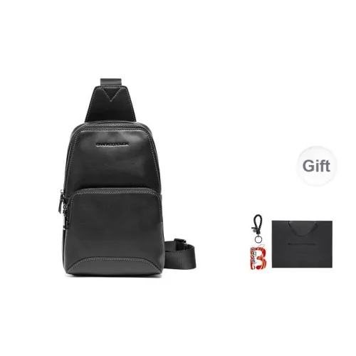 Sharkborough Cow Leather Sling Bag Shoulder Bag Crossbody Bag Men
s Black