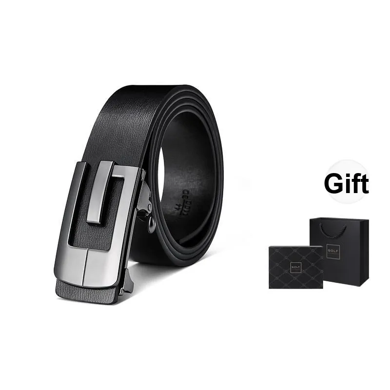 GOLF Cow Split Leather Automatic Buckle Belt Men's Black Gunmetal Color 35mm