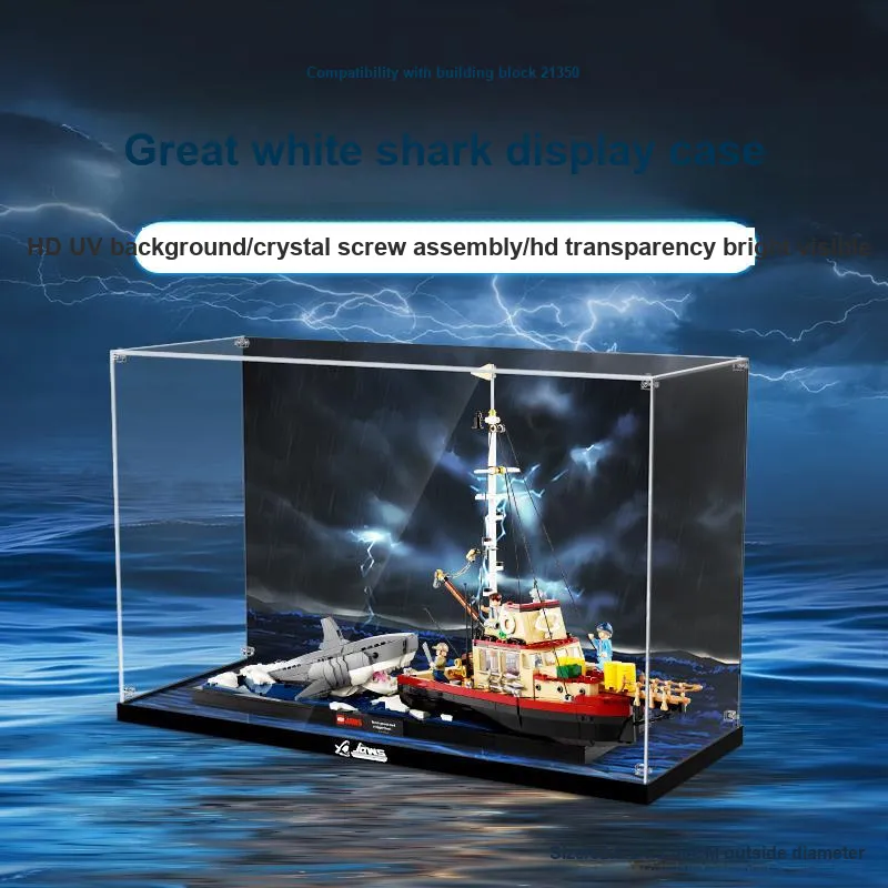 LIGHT YOUR BRICKS Compatibility Building Block IDEAS 21350 Great White Shark Orca Boat Storage Box Model Accessories-2