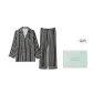 [Gift Box Set]Black Green White Stripes Men's Long-Sleeved Ice Silk Clothing Sets