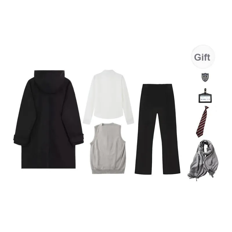 YuChaJia Uniforms Men Black Ox Horn Button Coat Set Coat+Shirt+Vest+Suit Pants-1