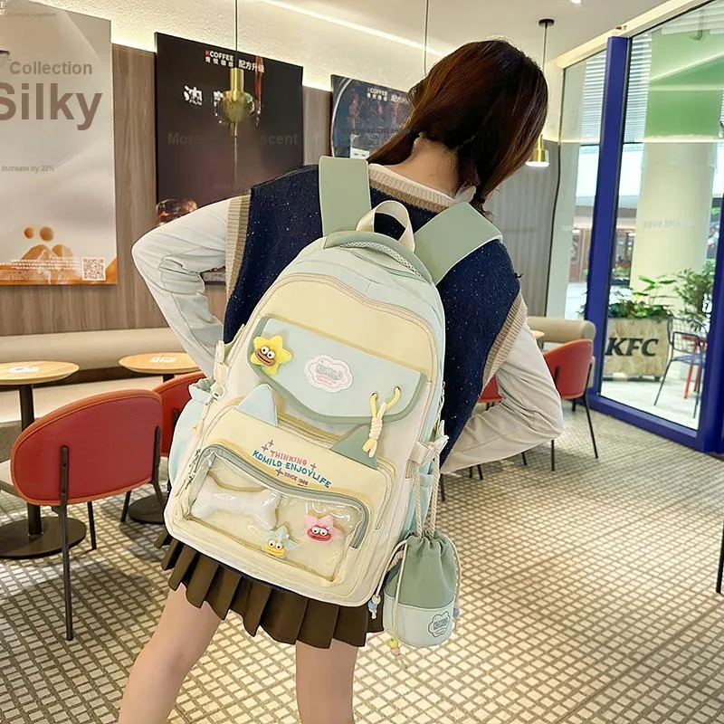 BRABOSTON Nylon With PVC Backpack Unisex Black/Blue Yellow/Yellow Green/Yellow Purple-12