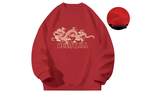 BEENTRILL Year Of The Dragon Series Sweatshirts Unisex Red Fleece-Lined