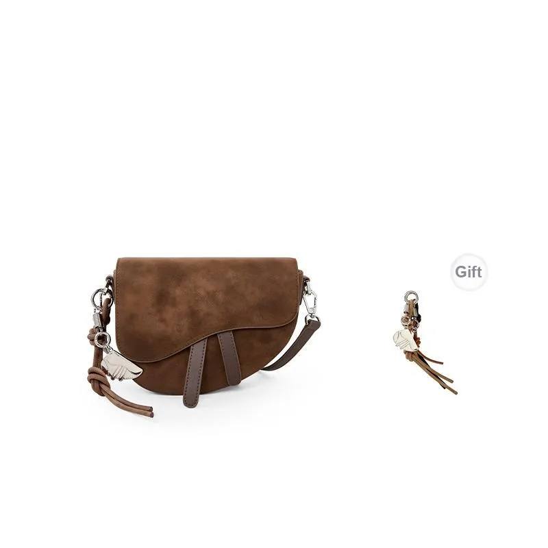 Teenmix Split Cow Leather Saddle Bag, Crossbody Bag, Shoulder Bag Trumpets Women's Coffee/Brown/Latte/Black-0