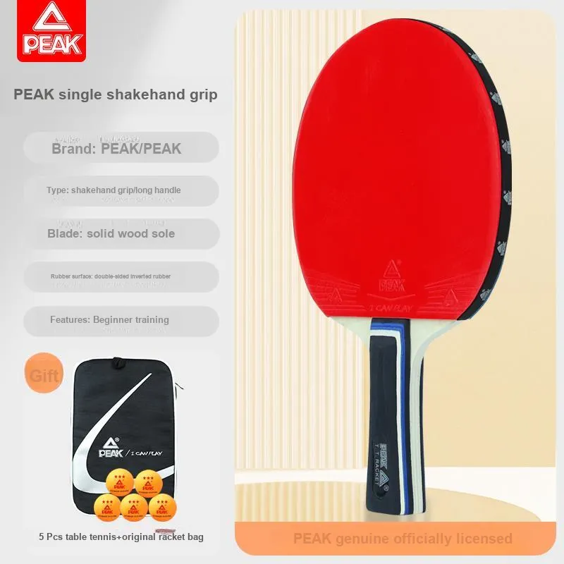 PEAK Double Sided Inverted Rubber Solid Wood Ping Pong Paddles Unisex Shakehand Grip Penhold Grip Red/Black Single Grip-6
