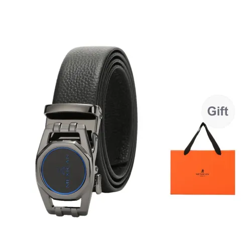 MEXICAN Business Minimalist Style Litchi Grain Top Grain Cow Leather Belt Automatic Buckle Belt Men's Black Width 3.5CM