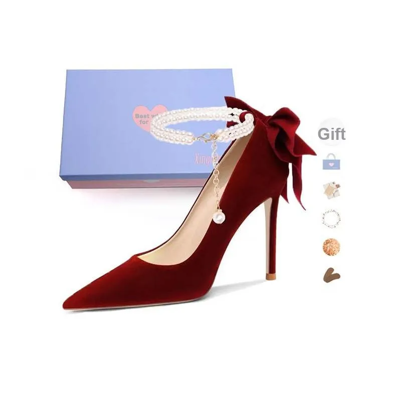 Xingdiman Низкий каблук Высокие каблуки Женские Бордовый Набор в подарочной коробке