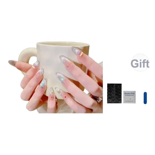 OUYUJI Ручной работы Готовый товар Съемный False Nail Миндаль MID Длина Овал Кожа Стиль Smudge Instagram