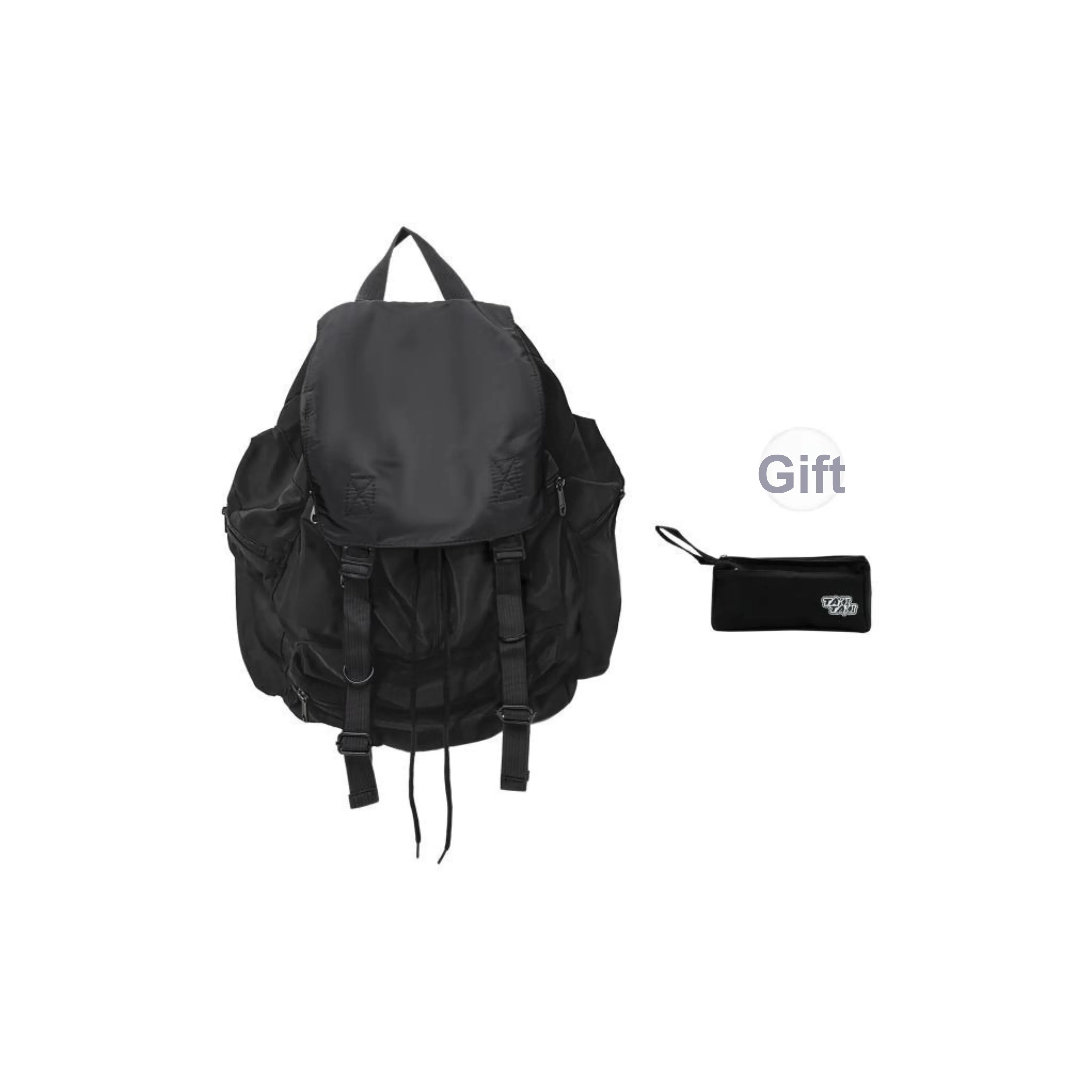 TAKI Fashion Casual Versatile Students Backpack Regular Nylon Unisex Couple's Version Black With Free Pen Pouch Unisex