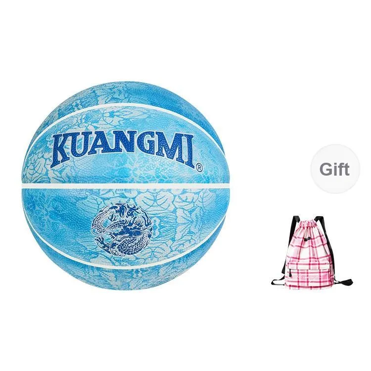 Kuangmi PU Basketball Water Wave Blue Size 7 Ball Street Unisex-11